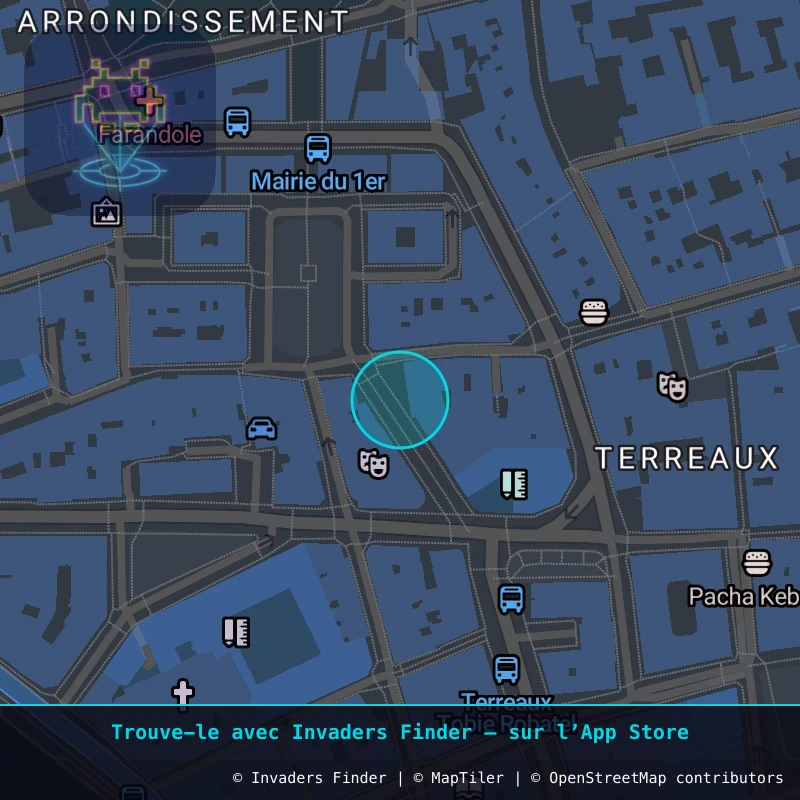 Zone approximative de l'invader LY_13, dans le quartier Terreaux, Lyon à Lyon. Emplacement exact disponible dans l'app Invaders Finder.