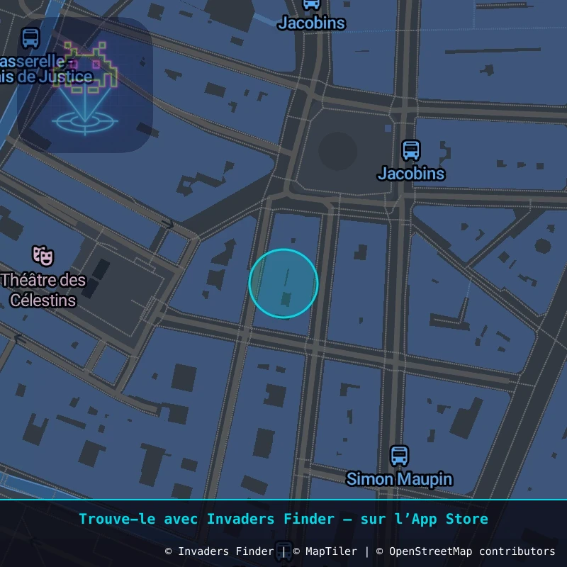 Zone approximative de l'invader LY_15, dans le quartier Terreaux, Lyon à Lyon. Emplacement exact disponible dans l'app Invaders Finder.