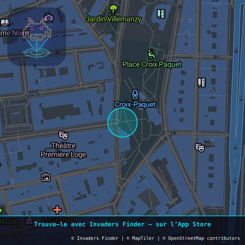 Zone approximative de l'invader LY_24, dans le quartier Terreaux, Lyon à Lyon. Emplacement exact disponible dans l'app Invaders Finder.