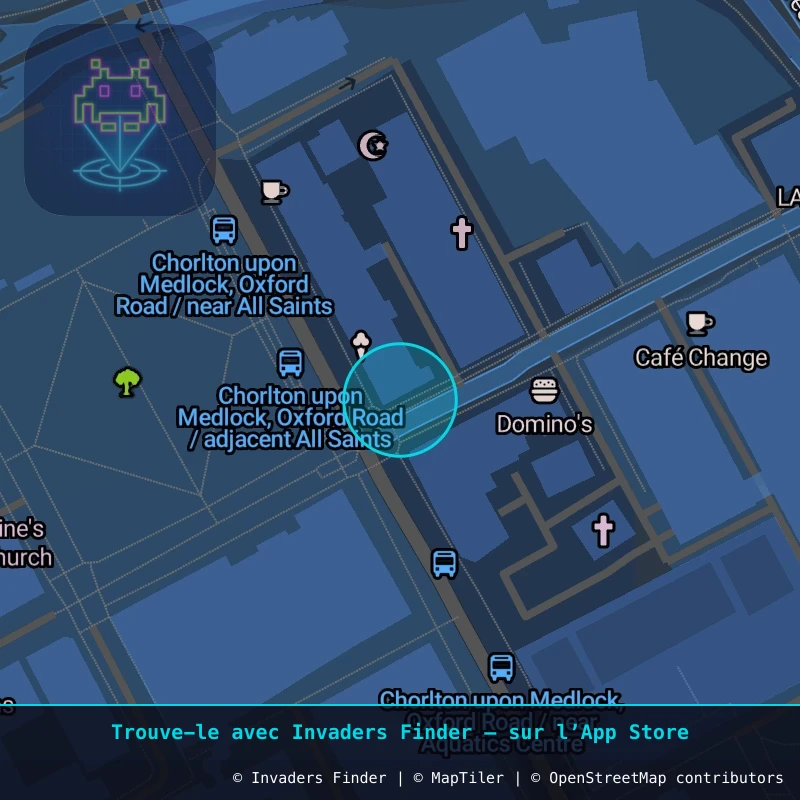 Zone approximative de l'invader MAN_06, dans le quartier Northern Quarter, Manchester à Manchester. Emplacement exact disponible dans l'app Invaders Finder.