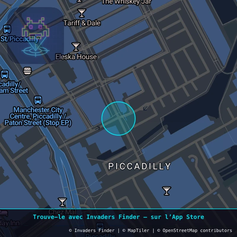 Zone approximative de l'invader MAN_20, dans le quartier Northern Quarter, Manchester à Manchester. Emplacement exact disponible dans l'app Invaders Finder.