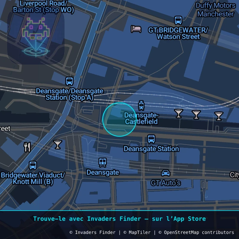 Zone approximative de l'invader MAN_26, dans le quartier Northern Quarter, Manchester à Manchester. Emplacement exact disponible dans l'app Invaders Finder.