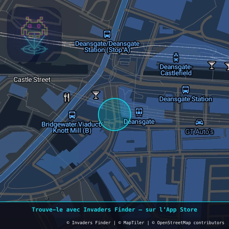 Zone approximative de l'invader MAN_28, dans le quartier Northern Quarter, Manchester à Manchester. Emplacement exact disponible dans l'app Invaders Finder.