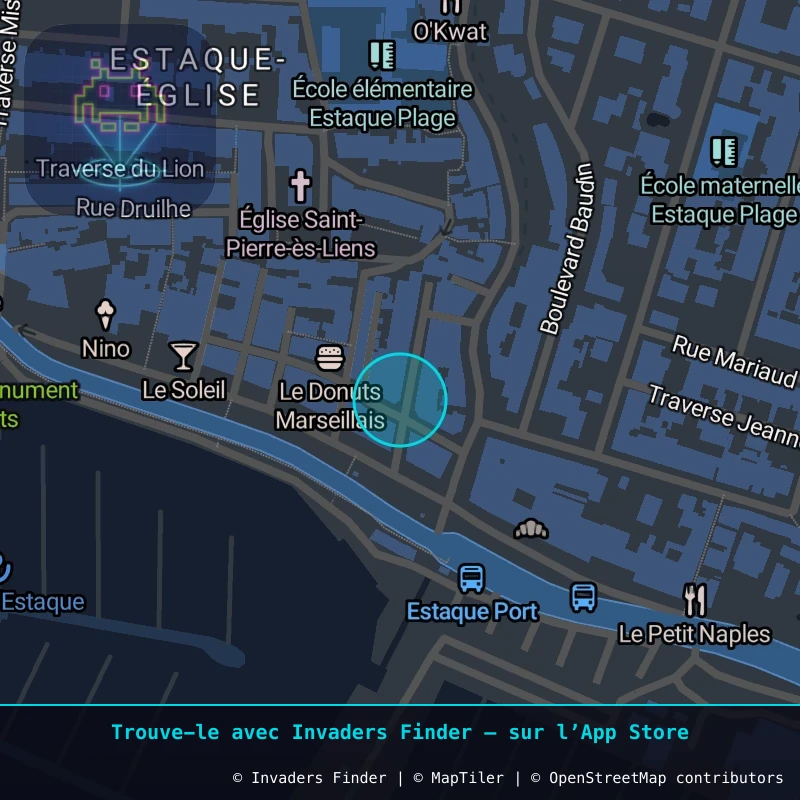 Zone approximative de l'invader MARS_15, dans le quartier Estaque-Église, Marseille à Marseille. Emplacement exact disponible dans l'app Invaders Finder.