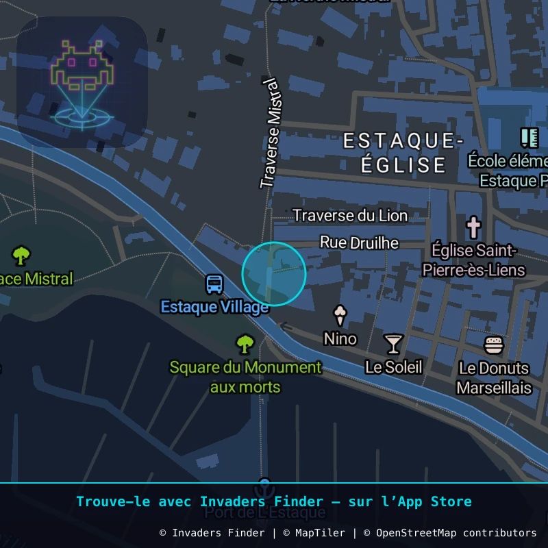 Zone approximative de l'invader MARS_17, dans le quartier Estaque-Église, Marseille à Marseille. Emplacement exact disponible dans l'app Invaders Finder.