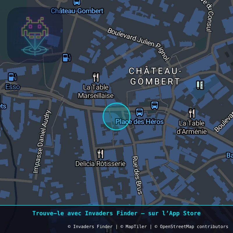 Zone approximative de l'invader MARS_25, dans le quartier Le Vallon, Marseille à Marseille. Emplacement exact disponible dans l'app Invaders Finder.