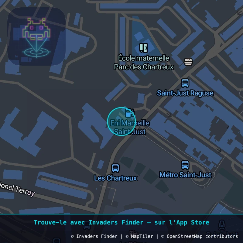 Zone approximative de l'invader MARS_29, dans le quartier Saint-Just, Marseille à Marseille. Emplacement exact disponible dans l'app Invaders Finder.