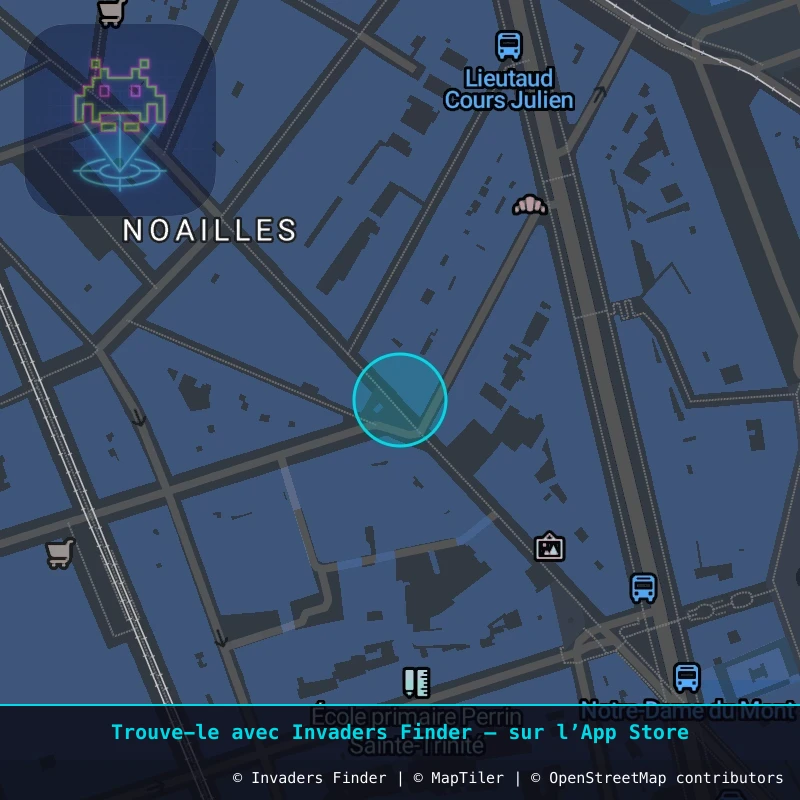 Zone approximative de l'invader MARS_34, dans le quartier Notre-Dame-du-Mont, Marseille à Marseille. Emplacement exact disponible dans l'app Invaders Finder.