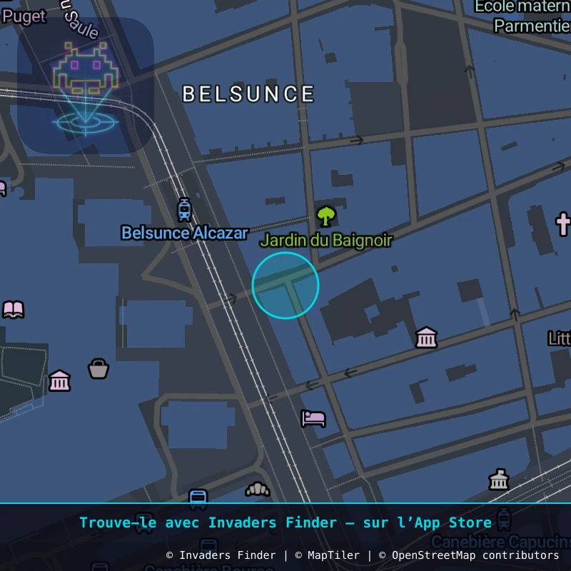 Zone approximative de l'invader MARS_36, dans le quartier Notre-Dame-du-Mont, Marseille à Marseille. Emplacement exact disponible dans l'app Invaders Finder.