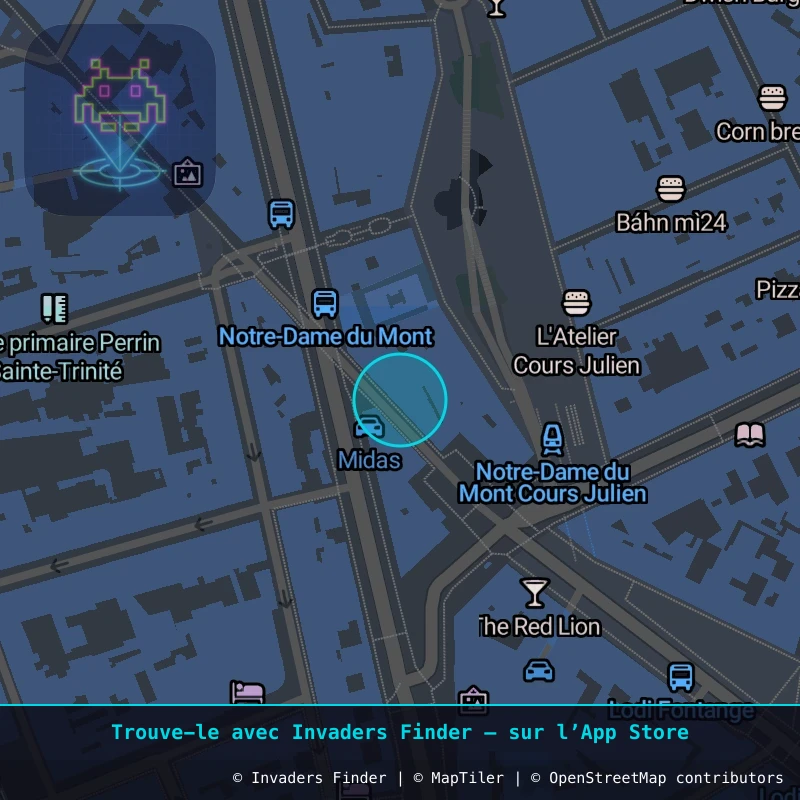 Zone approximative de l'invader MARS_39, dans le quartier Notre-Dame-du-Mont, Marseille à Marseille. Emplacement exact disponible dans l'app Invaders Finder.