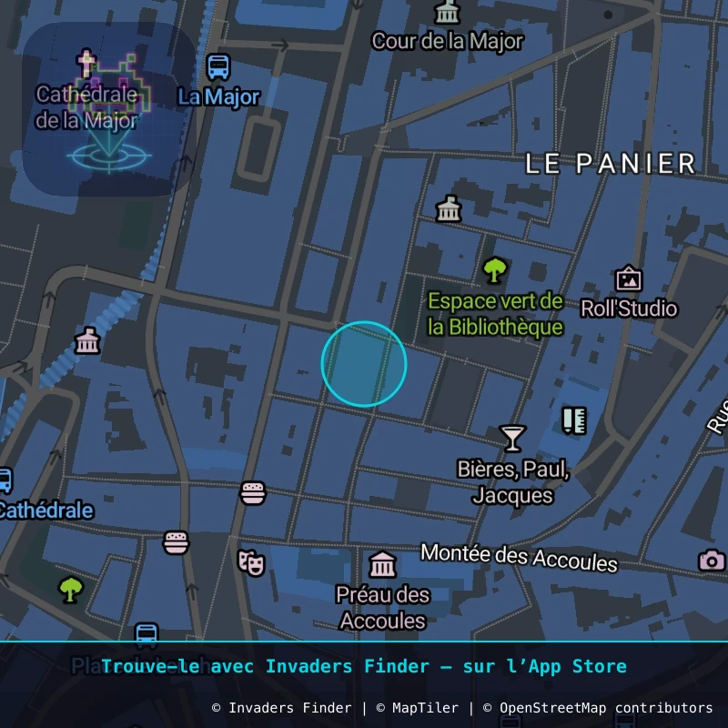 Zone approximative de l'invader MARS_47, dans le quartier Le Pharo, Marseille à Marseille. Emplacement exact disponible dans l'app Invaders Finder.