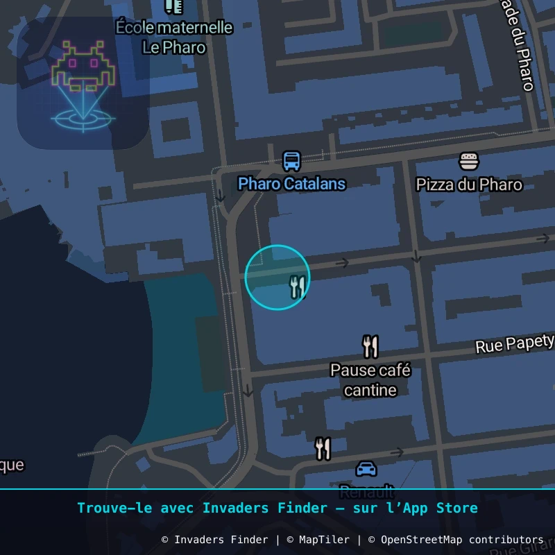 Zone approximative de l'invader MARS_59, dans le quartier Le Pharo, Marseille à Marseille. Emplacement exact disponible dans l'app Invaders Finder.