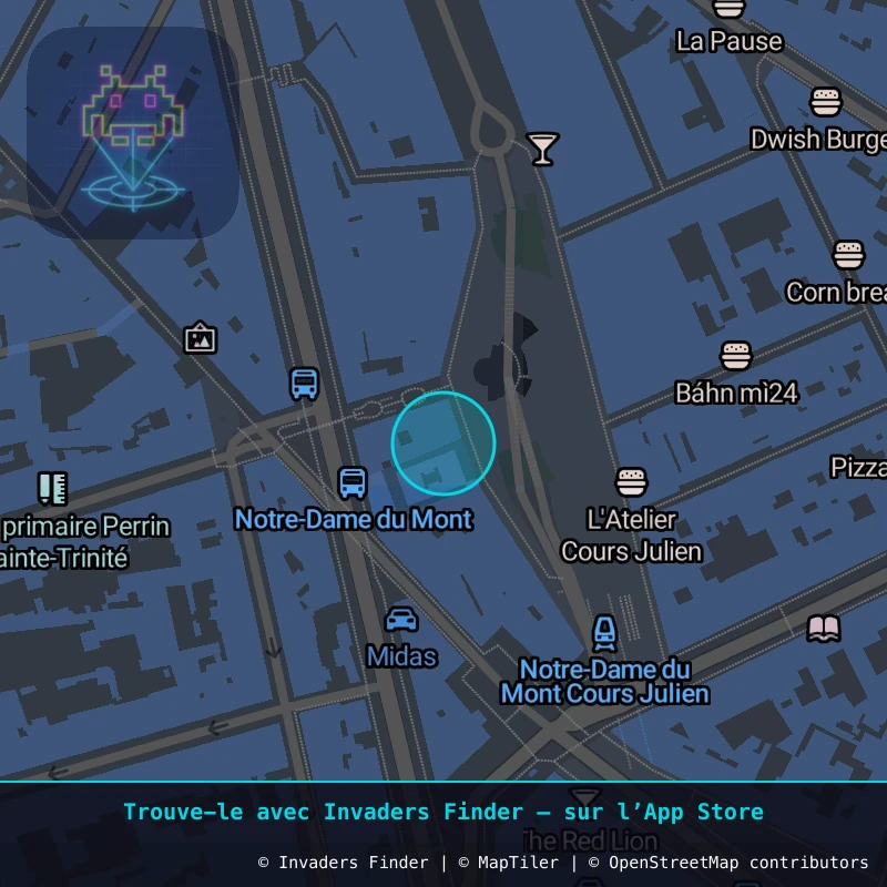 Zone approximative de l'invader MARS_82, dans le quartier Notre-Dame-du-Mont, Marseille à Marseille. Emplacement exact disponible dans l'app Invaders Finder.