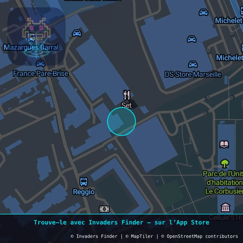 Zone approximative de l'invader MARS_90, dans le quartier Sainte-Anne, Marseille à Marseille. Emplacement exact disponible dans l'app Invaders Finder.