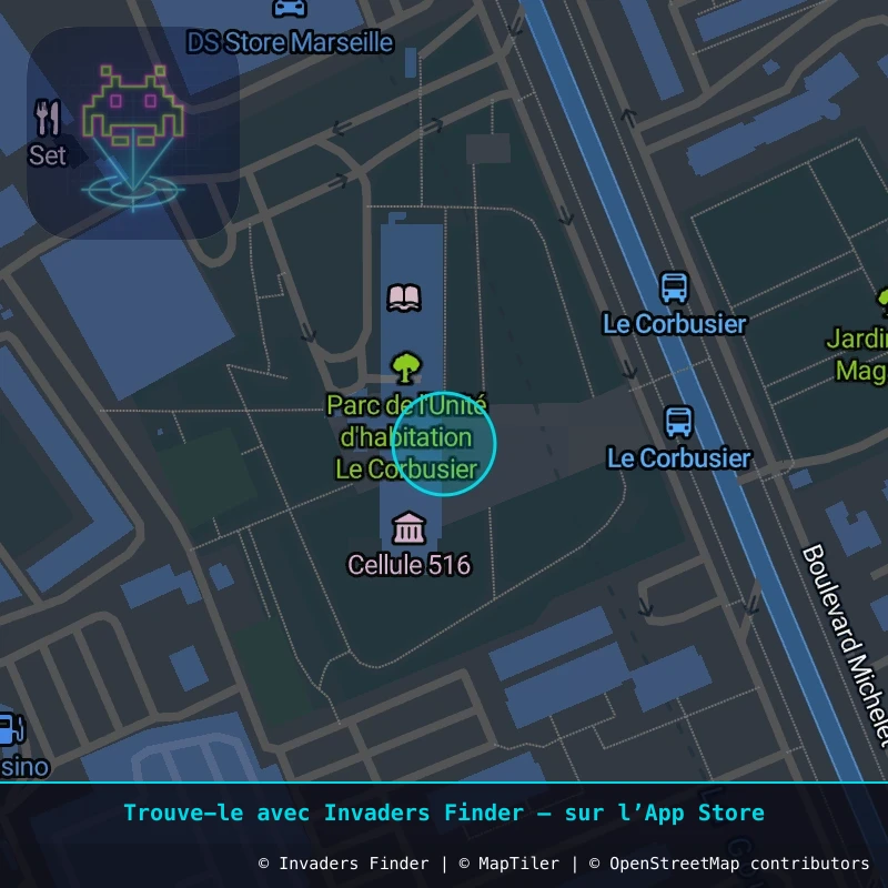 Zone approximative de l'invader MARS_93, dans le quartier Sainte-Anne, Marseille à Marseille. Emplacement exact disponible dans l'app Invaders Finder.