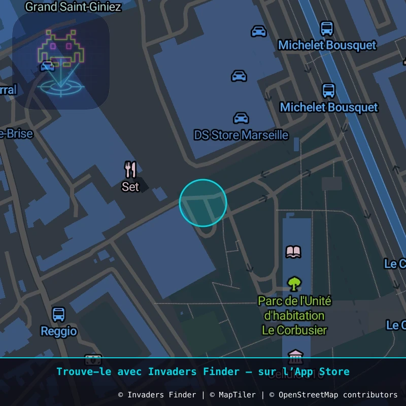 Zone approximative de l'invader MARS_96, dans le quartier Sainte-Anne, Marseille à Marseille. Emplacement exact disponible dans l'app Invaders Finder.
