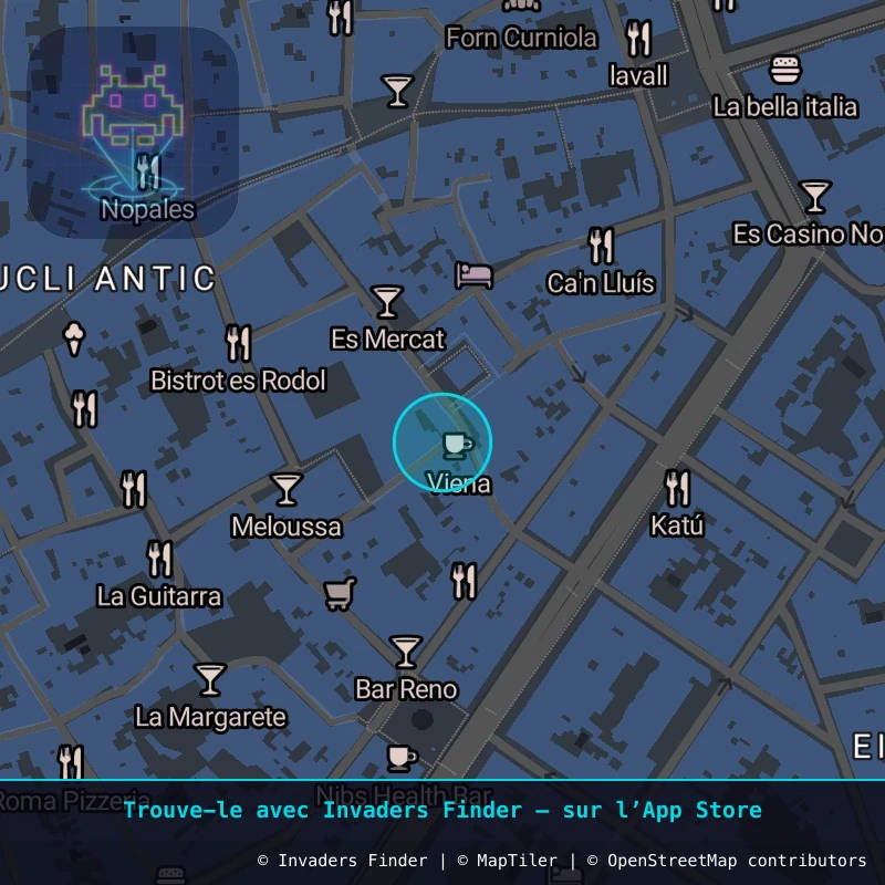 Zone approximative de l'invader MEN_04, dans le quartier Nucli Antic, Citadelle à Minorque. Emplacement exact disponible dans l'app Invaders Finder.