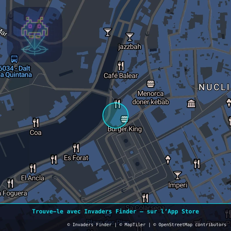 Zone approximative de l'invader MEN_05, dans le quartier Nucli Antic, Citadelle à Minorque. Emplacement exact disponible dans l'app Invaders Finder.