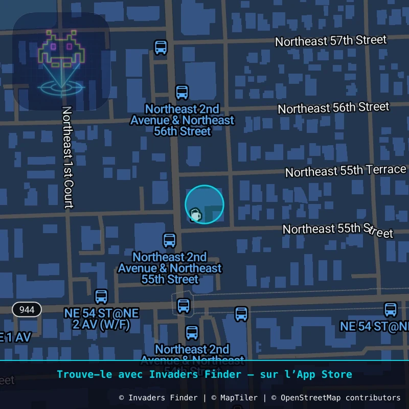 Zone approximative de l'invader MIA_51, dans le quartier Little Haiti à Miami. Emplacement exact disponible dans l'app Invaders Finder.