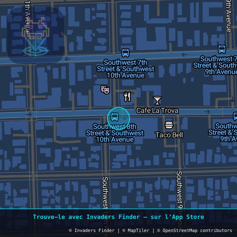 Zone approximative de l'invader MIA_54, dans le quartier Miami à Miami. Emplacement exact disponible dans l'app Invaders Finder.
