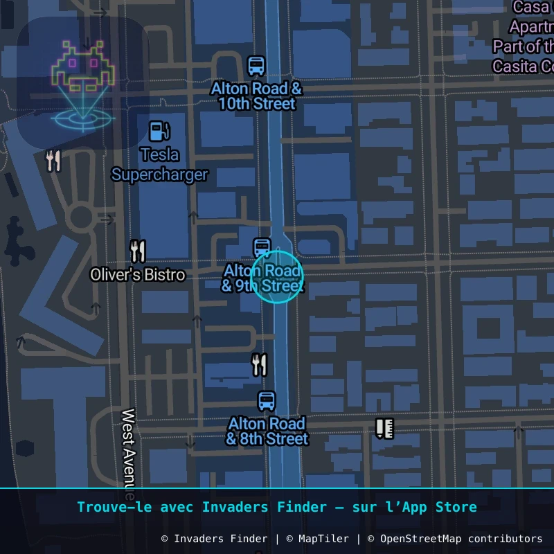 Zone approximative de l'invader MIA_61, dans le quartier Centre-ville, Miami Beach à Miami. Emplacement exact disponible dans l'app Invaders Finder.