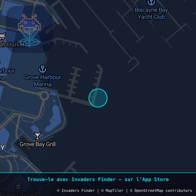 Zone approximative de l'invader MIA_67, dans le quartier Dinner Key, Miami à Miami. Emplacement exact disponible dans l'app Invaders Finder.