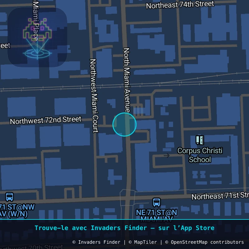 Zone approximative de l'invader MIA_74, dans le quartier Little Haiti à Miami. Emplacement exact disponible dans l'app Invaders Finder.