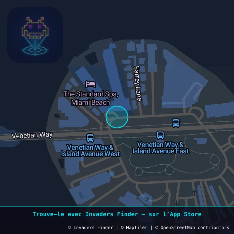 Approximate area of invader MIA_81, in the Española Way, Miami Beach area of Miami. Exact location available in the Invaders Finder app.
