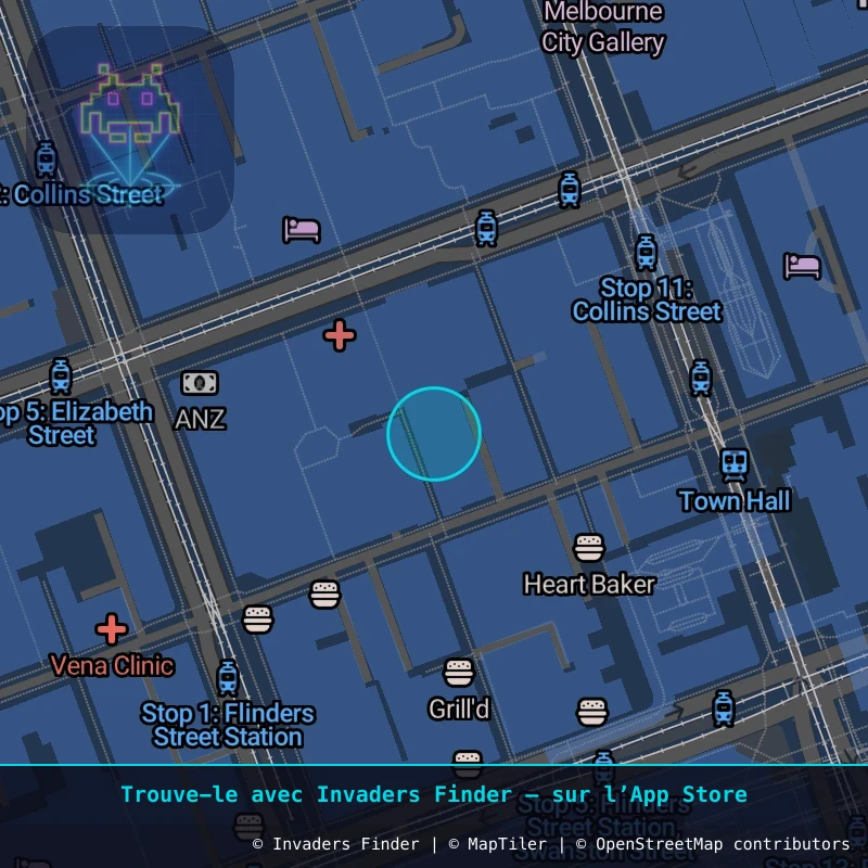Zone approximative de l'invader MLB_05, dans le quartier Greek Precinct, Melbourne à Melbourne. Emplacement exact disponible dans l'app Invaders Finder.