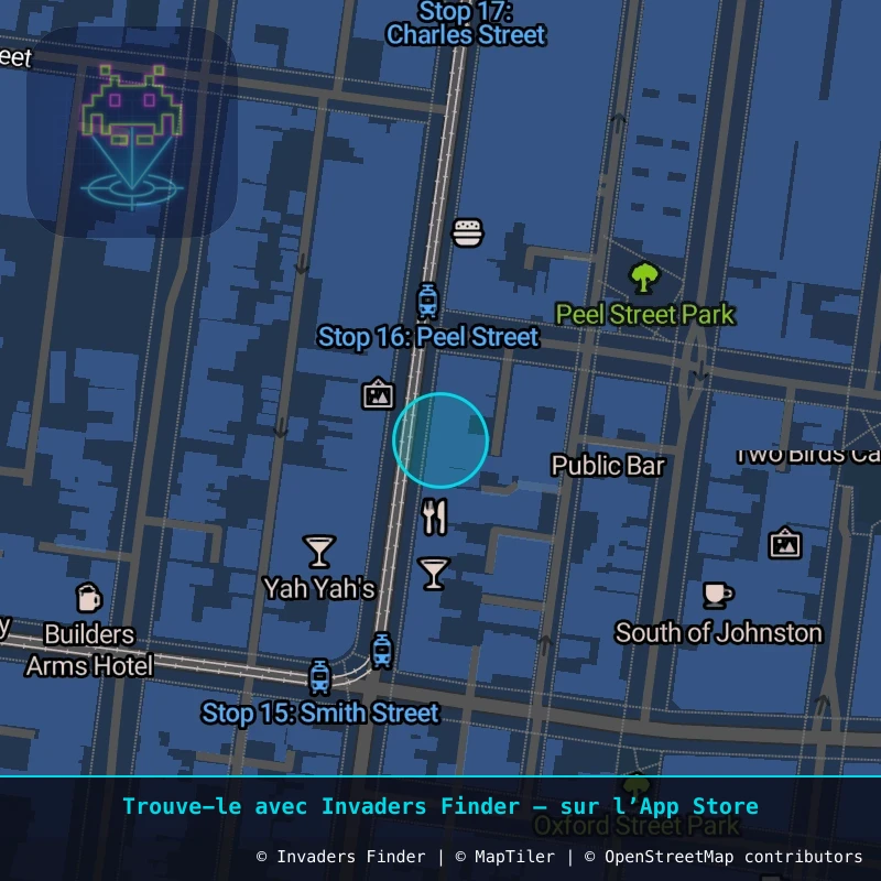 Zone approximative de l'invader MLB_12, dans le quartier Fitzroy, Melbourne à Melbourne. Emplacement exact disponible dans l'app Invaders Finder.