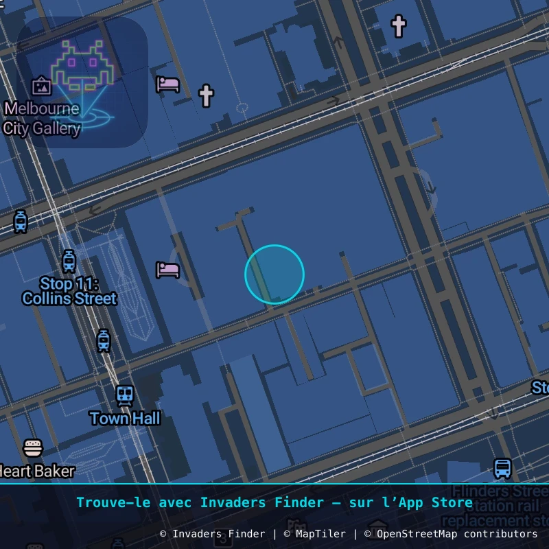 Zone approximative de l'invader MLB_13, dans le quartier Greek Precinct, Melbourne à Melbourne. Emplacement exact disponible dans l'app Invaders Finder.