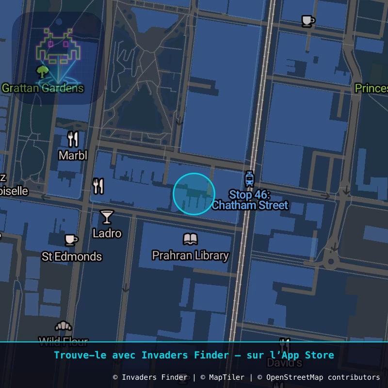 Zone approximative de l'invader MLB_16, dans le quartier Prahran à Melbourne. Emplacement exact disponible dans l'app Invaders Finder.
