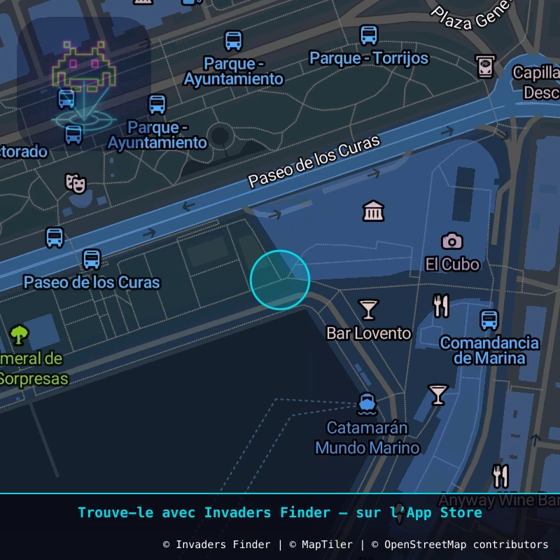 Zone approximative de l'invader MLGA_12, dans le quartier La Malagueta, Málaga à Malaga. Emplacement exact disponible dans l'app Invaders Finder.