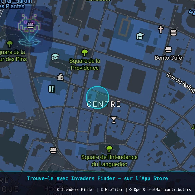Zone approximative de l'invader MPL_01, dans le quartier Centre Historique, Montpellier à Montpellier. Emplacement exact disponible dans l'app Invaders Finder.