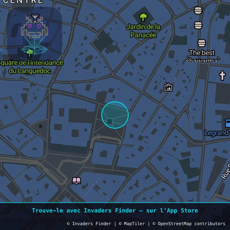 Zone approximative de l'invader MPL_09, dans le quartier Centre Historique, Montpellier à Montpellier. Emplacement exact disponible dans l'app Invaders Finder.
