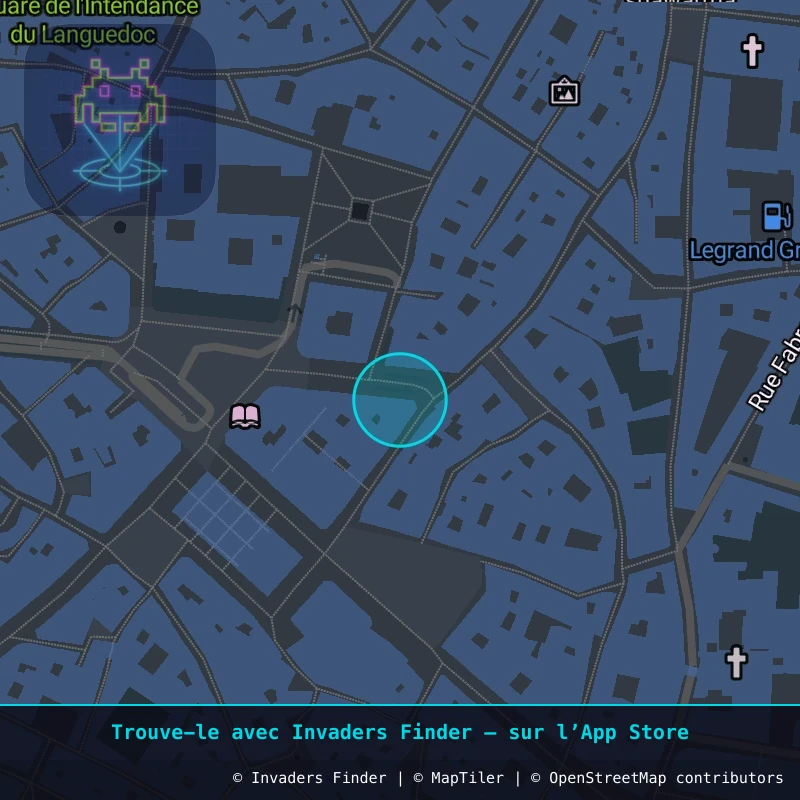 Zone approximative de l'invader MPL_11, dans le quartier Centre Historique, Montpellier à Montpellier. Emplacement exact disponible dans l'app Invaders Finder.