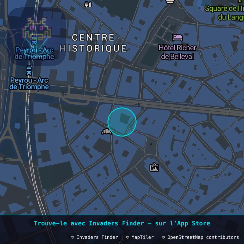 Zone approximative de l'invader MPL_22, dans le quartier Centre Historique, Montpellier à Montpellier. Emplacement exact disponible dans l'app Invaders Finder.
