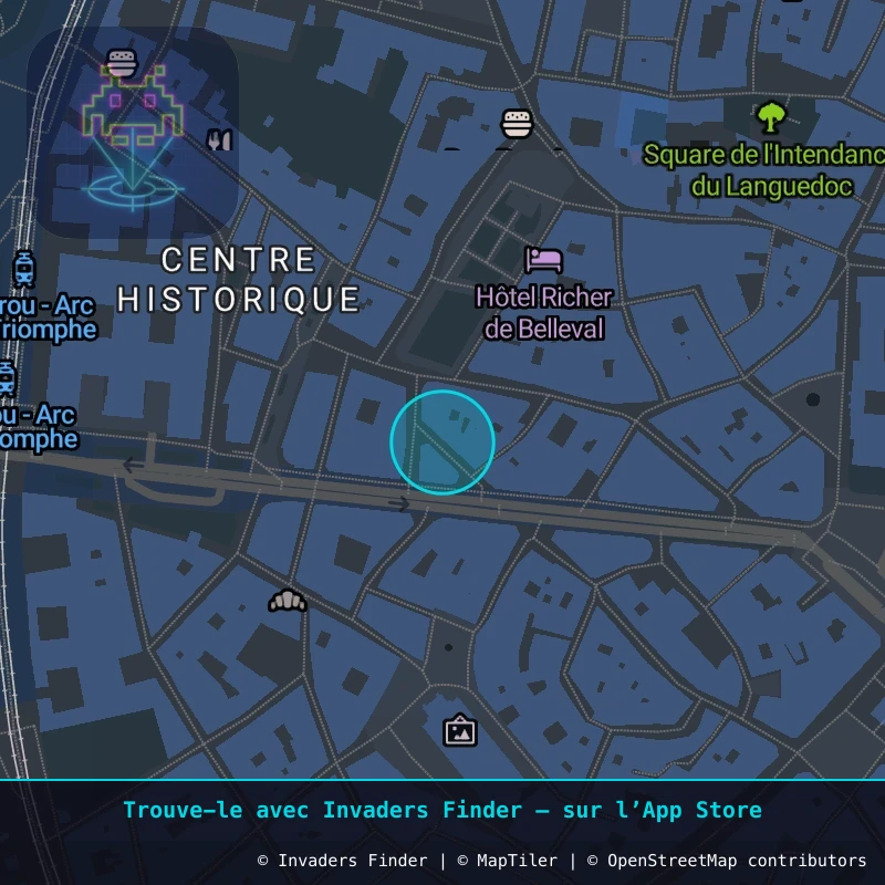 Zone approximative de l'invader MPL_23, dans le quartier Centre Historique, Montpellier à Montpellier. Emplacement exact disponible dans l'app Invaders Finder.