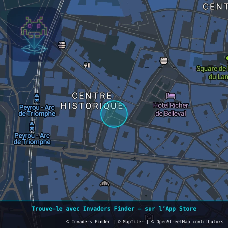 Zone approximative de l'invader MPL_24, dans le quartier Centre Historique, Montpellier à Montpellier. Emplacement exact disponible dans l'app Invaders Finder.