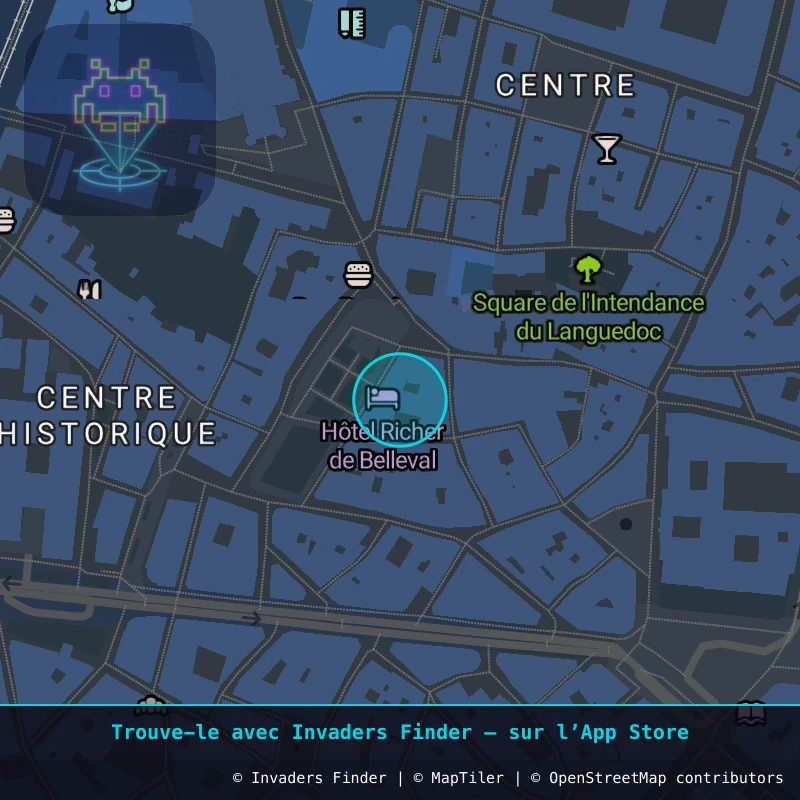 Zone approximative de l'invader MPL_26, dans le quartier Centre Historique, Montpellier à Montpellier. Emplacement exact disponible dans l'app Invaders Finder.
