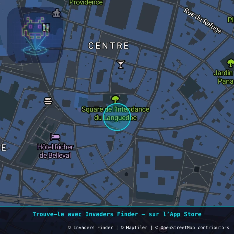 Zone approximative de l'invader MPL_27, dans le quartier Centre Historique, Montpellier à Montpellier. Emplacement exact disponible dans l'app Invaders Finder.