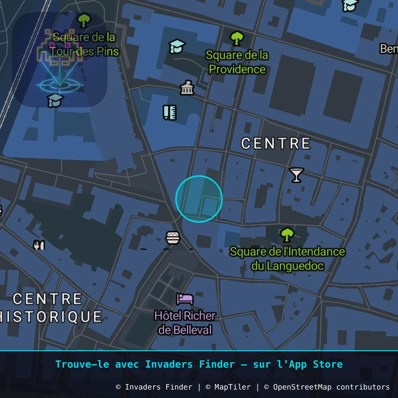 Zone approximative de l'invader MPL_28, dans le quartier Centre Historique, Montpellier à Montpellier. Emplacement exact disponible dans l'app Invaders Finder.