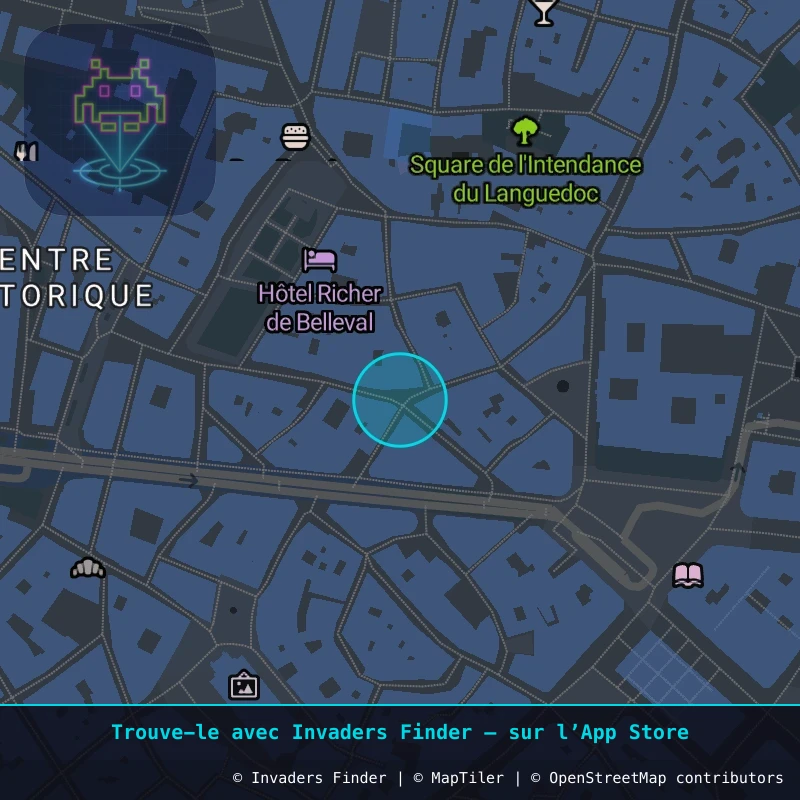 Zone approximative de l'invader MPL_30, dans le quartier Centre Historique, Montpellier à Montpellier. Emplacement exact disponible dans l'app Invaders Finder.