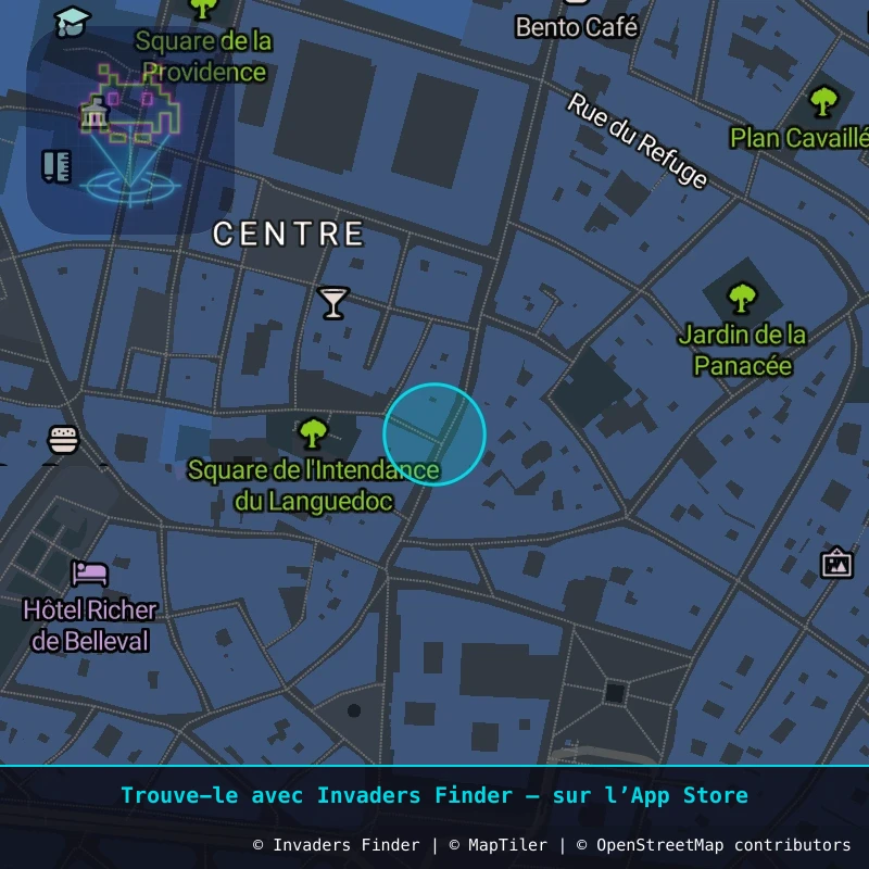 Zone approximative de l'invader MPL_35, dans le quartier Centre Historique, Montpellier à Montpellier. Emplacement exact disponible dans l'app Invaders Finder.