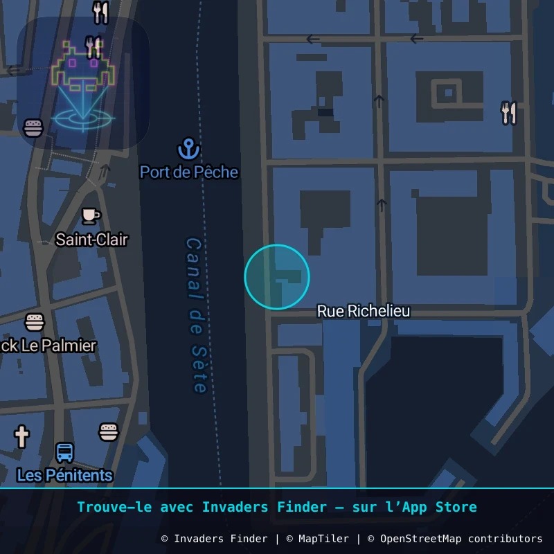 Zone approximative de l'invader MPL_37, dans le quartier Centre-ville, Sète à Montpellier. Emplacement exact disponible dans l'app Invaders Finder.