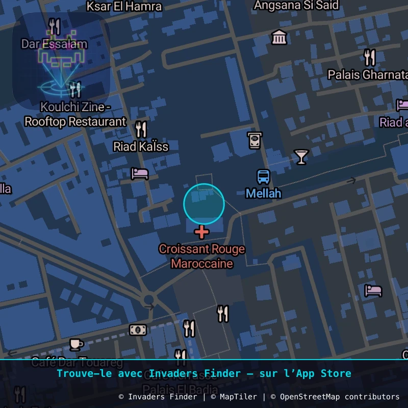 Zone approximative de l'invader MRAK_01, dans le quartier Douar Graoua, Marrakech à Marrakech. Emplacement exact disponible dans l'app Invaders Finder.