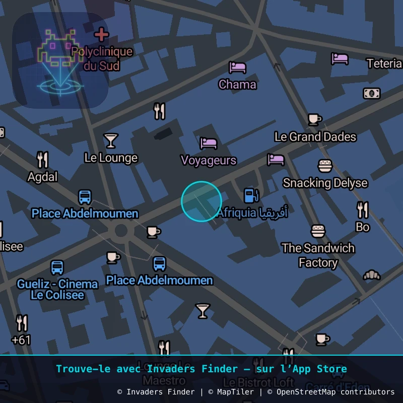 Zone approximative de l'invader MRAK_03, dans le quartier Guéliz, Marrakech à Marrakech. Emplacement exact disponible dans l'app Invaders Finder.