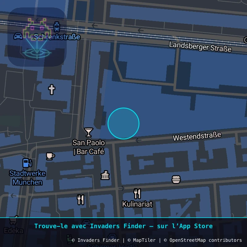 Zone approximative de l'invader MUN_01, dans le quartier Schwanthalerhöhe, Munich à Munich. Emplacement exact disponible dans l'app Invaders Finder.