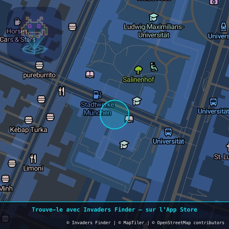 Zone approximative de l'invader MUN_13, dans le quartier Haidhausen-Süd, Munich à Munich. Emplacement exact disponible dans l'app Invaders Finder.
