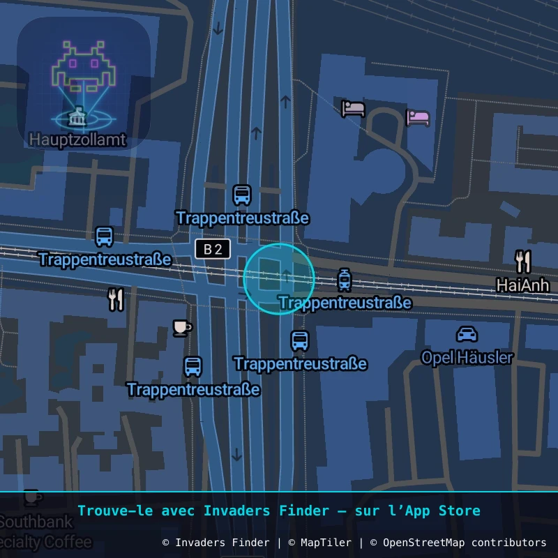 Zone approximative de l'invader MUN_17, dans le quartier Schwanthalerhöhe, Munich à Munich. Emplacement exact disponible dans l'app Invaders Finder.